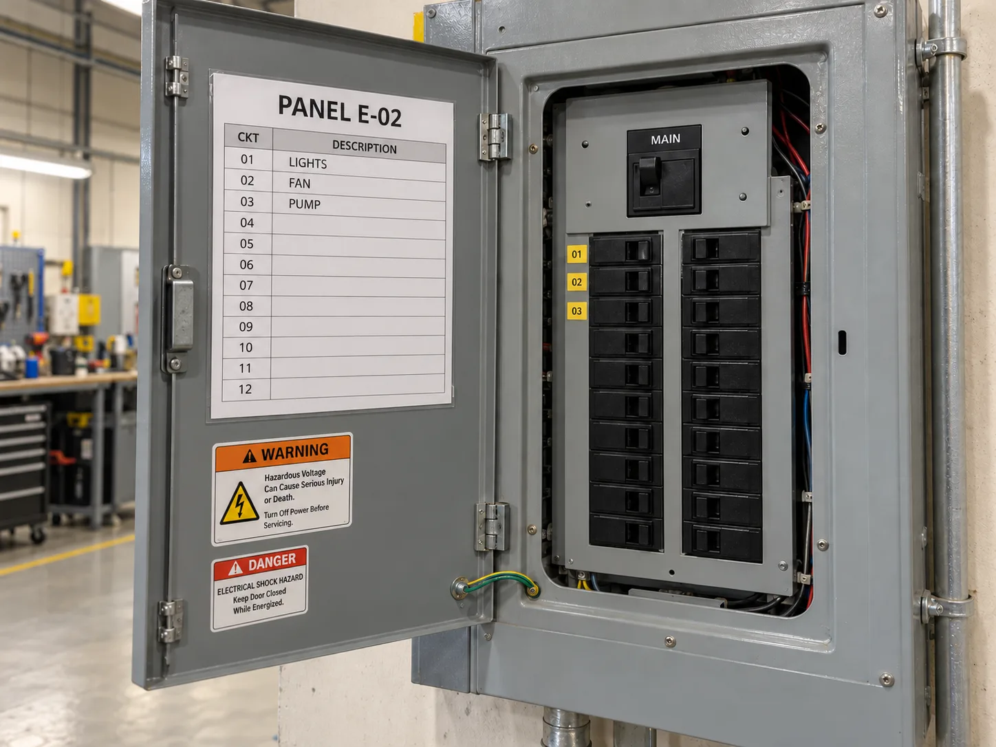 Electrical panel door directory compared with numbered breaker identification labels