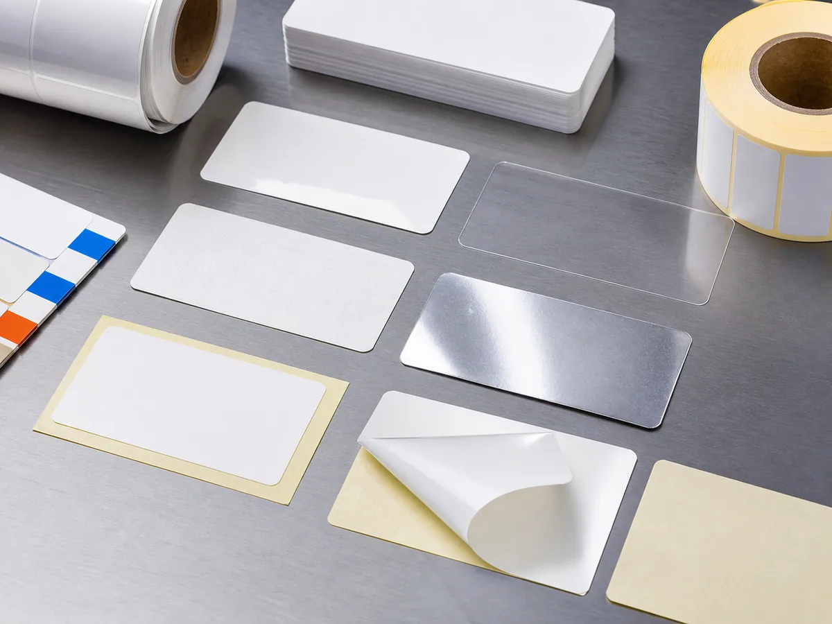 Close-up of custom label material and adhesive construction