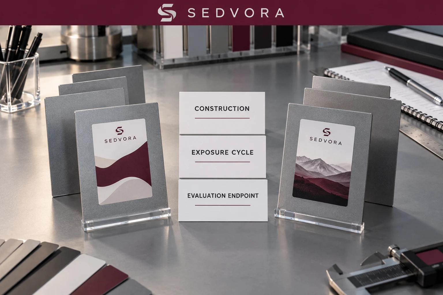 Two SEDVORA sample sets with separate cards for construction, exposure cycle and evaluation endpoint