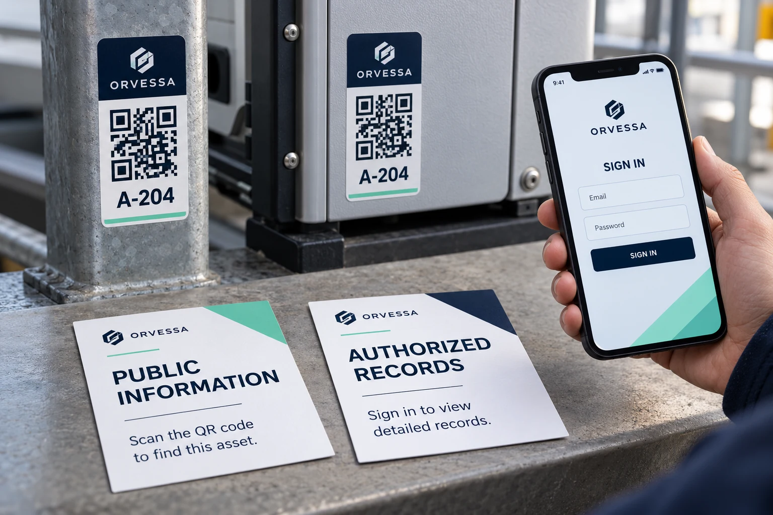ORVESSA sample labels distinguish public information from sign-in access to authorized records.