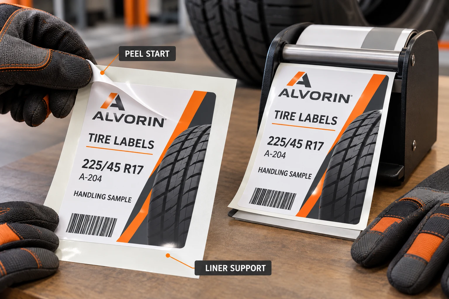 ALVORIN handling samples compare a supported sheet edge with tabletop dispenser presentation.