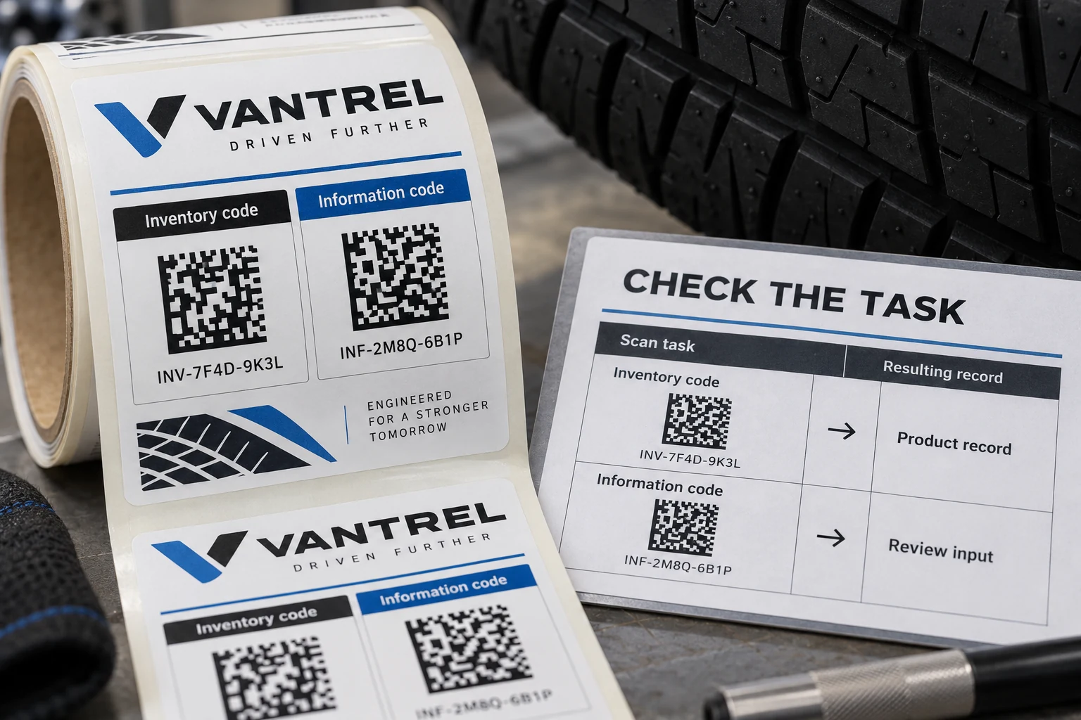 VANTREL physical label examples connect inventory and information codes to different review tasks.
